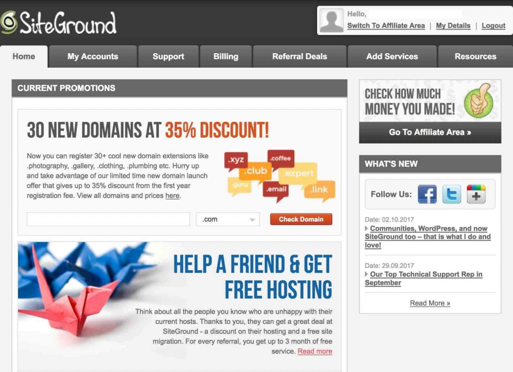 Dashboard Siteground 
