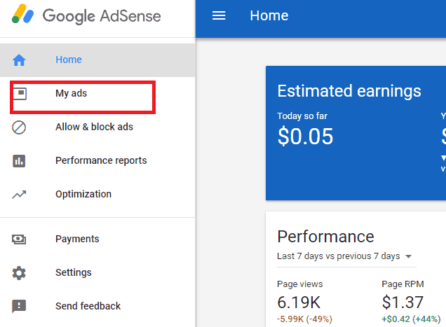 ad in your Google Adsense Account