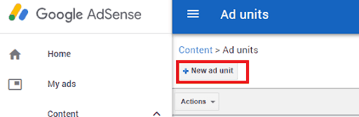 Click on New Ad unit button